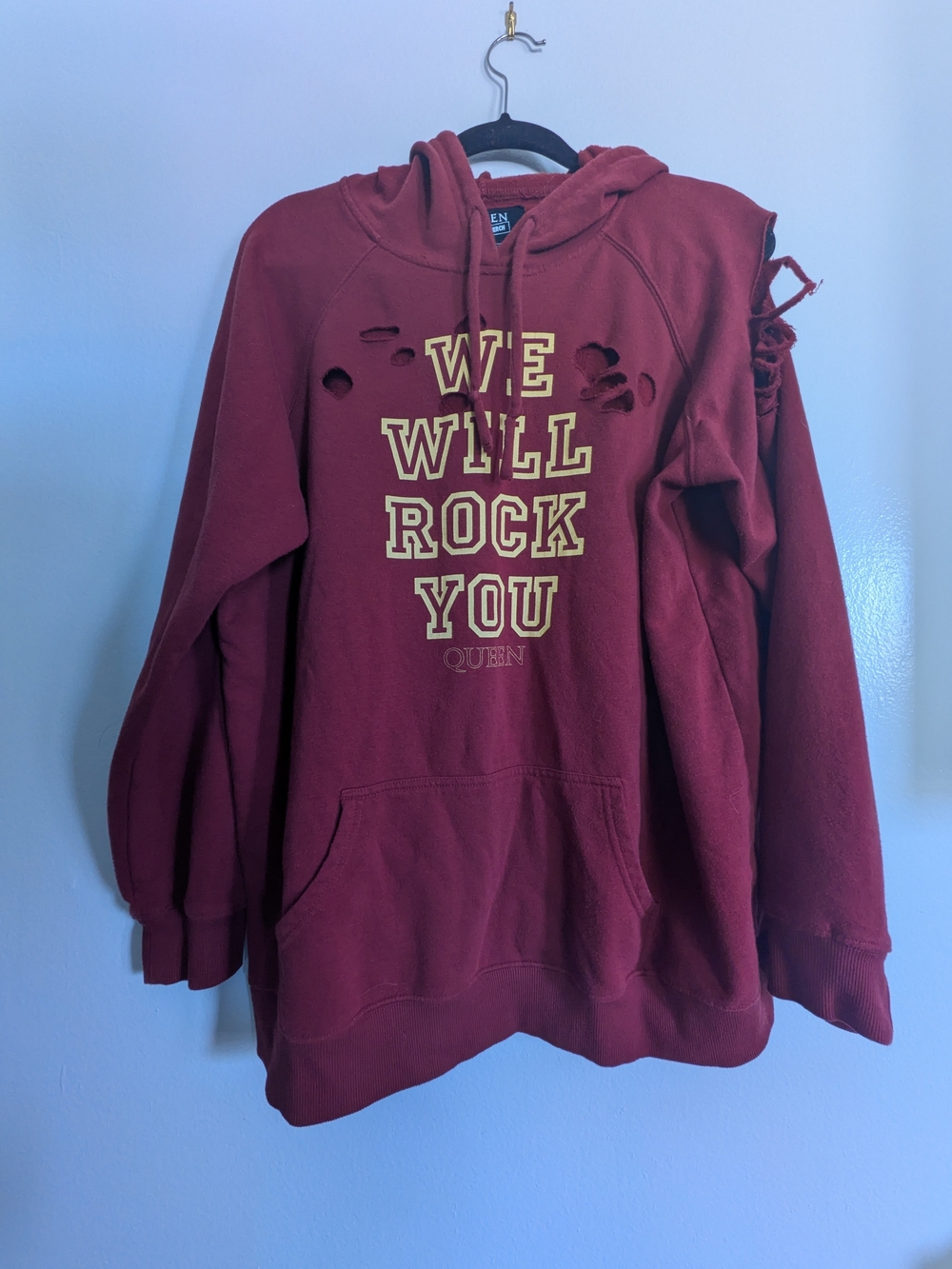 Queen Official Merch Maroon Hoodie - Intentional Cut Outs
